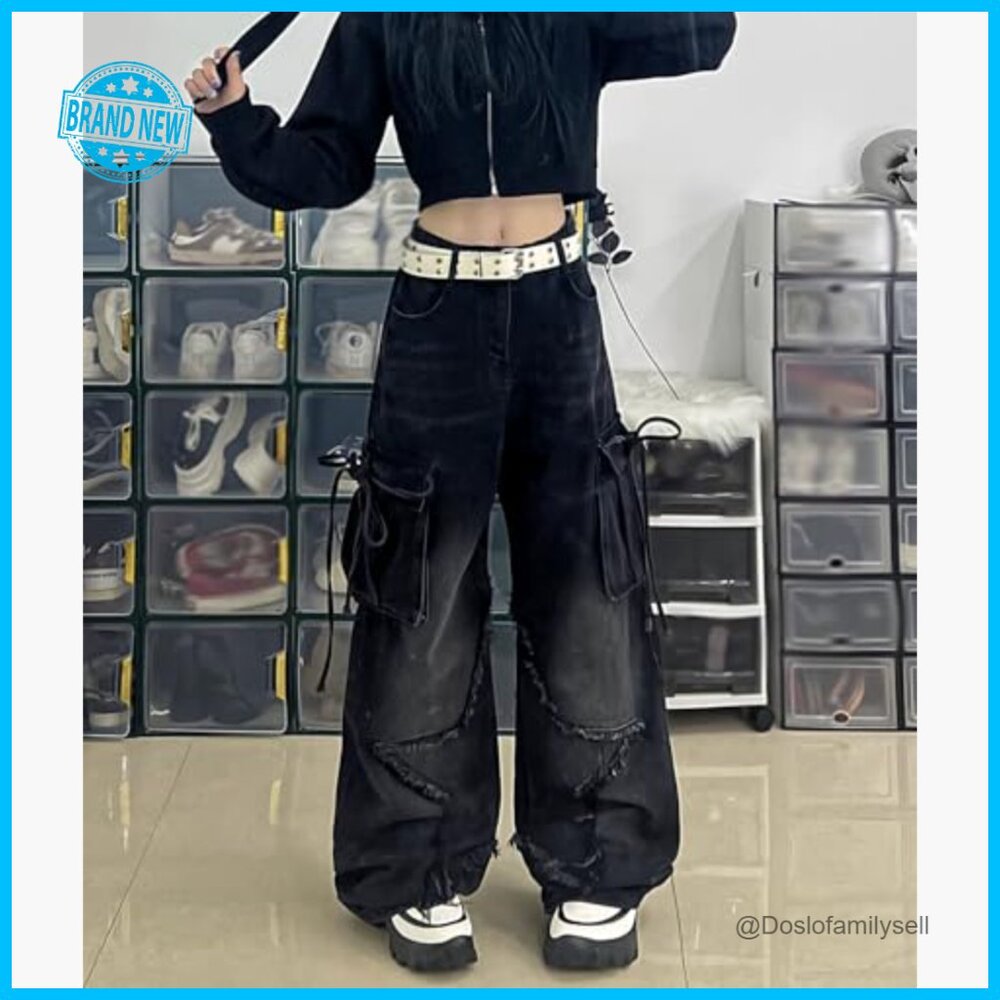 Baggy Cargo Pants Y2K Streetwear Classic Straight Leg Low Rise Jeans - Picture 2 of 6
